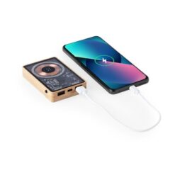 Magnetyczny bezprzewodowy bambusowy power bank 5000 mAh, ładowarka bezprzewodowa 15W z nadrukiem Twojego logo, materiał: bambus, kolor: drewno