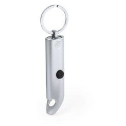 Brelok do kluczy z aluminium z recyklingu, otwieracz do butelek, lampka LED z nadrukiem Twojego logo, materiał: aluminium, kolor: srebrny