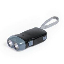 Latarka na dynamo 2 LED z nadrukiem Twojego logo, materiał: plastik, kolor: czarny Latarka na dynamo 2 LED z nadrukiem Twojego logo, materiał: plastik, kolor: czarny