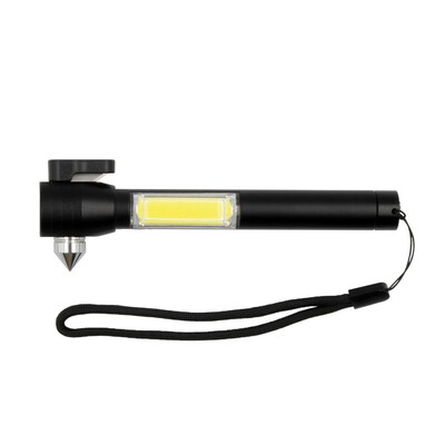 Latarka bezpieczeństwa 1 LED COB, przecinak do pasów, młotek bezpieczeństwa | Flint z nadrukiem Twojego logo, materiał: metal, kolor: czarny Latarka bezpieczeństwa 1 LED COB, przecinak do pasów, młotek bezpieczeństwa | Flint z nadrukiem Twojego logo, materiał: metal, kolor: czarny