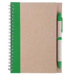 Notatnik ok. A5 z długopisem | Salvatore z nadrukiem Twojego logo, materiał: metal, karton, papier, kolor: zielony Notatnik ok. A5 z długopisem | Salvatore z nadrukiem Twojego logo, materiał: metal, karton, papier, kolor: zielony