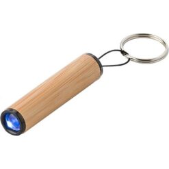 Bambusowy brelok do kluczy, lampka LED z nadrukiem Twojego logo, materiał: metal, plastik, bambus, kolor: brązowy