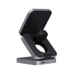 Składana ładowarka 3 w 1 15W Terra z nadrukiem Twojego logo, materiał: aluminium, kolor: szary Składana ładowarka 3 w 1 15W Terra z nadrukiem Twojego logo, materiał: aluminium, kolor: szary