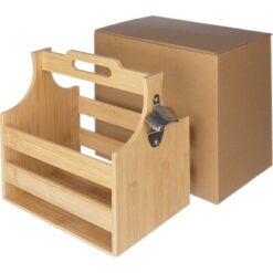 Skrzynka na butelki z nadrukiem Twojego logo, materiał: metal, bambus, kolor: brązowy