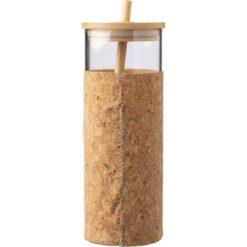 Kubek podróżny 450 ml z nadrukiem Twojego logo, materiał: bambus, korek, szkło, silikon, szkło borokrzemowe, kolor: brązowy Kubek podróżny 450 ml z nadrukiem Twojego logo, materiał: bambus, korek, szkło, silikon, szkło borokrzemowe, kolor: brązowy