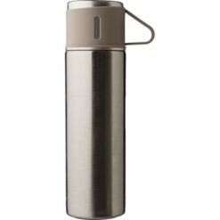 Termos 420 ml, trzy kubki 150  ml z nadrukiem Twojego logo, materiał: metal, bambus, stal nierdzewna, stal, kolor: srebrny Termos 420 ml, trzy kubki 150  ml z nadrukiem Twojego logo, materiał: metal, bambus, stal nierdzewna, stal, kolor: srebrny