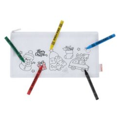 Piórnik do kolorowania, świąteczny wzór, kredki z nadrukiem Twojego logo, materiał: rpet, non-woven, kolor: biały Piórnik do kolorowania, świąteczny wzór, kredki z nadrukiem Twojego logo, materiał: rpet, non-woven, kolor: biały