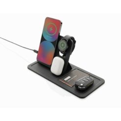 Ładowarka bezprzewodowa 3 w 1 Swiss Peak z nadrukiem Twojego logo, materiał: poliester, kolor: czarny Ładowarka bezprzewodowa 3 w 1 Swiss Peak z nadrukiem Twojego logo, materiał: poliester, kolor: czarny