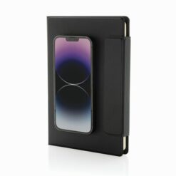 Teczka konferencyjna A5 Stuart z nadrukiem Twojego logo, materiał: pu, papier, kolor: czarny Teczka konferencyjna A5 Stuart z nadrukiem Twojego logo, materiał: pu, papier, kolor: czarny