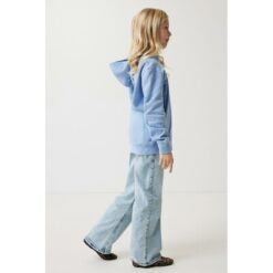 Dziecięca bluza z kapturem i kieszeniami Iqoniq Yengo z bawełny z recyklingu z nadrukiem Twojego logo, materiał: bawełna, kolor: niebieski