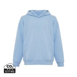 Dziecięca bluza z kapturem i kieszeniami Iqoniq Yengo z bawełny z recyklingu z nadrukiem Twojego logo, materiał: bawełna, kolor: niebieski