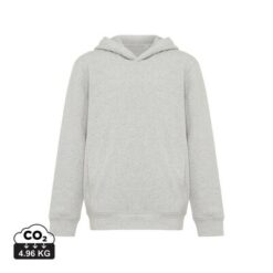 Dziecięca bluza z kapturem i kieszeniami Iqoniq Yengo z bawełny z recyklingu z nadrukiem Twojego logo, materiał: bawełna, kolor: szary