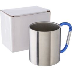 Metalowy kubek 185 ml z karabińczykiem z nadrukiem Twojego logo, materiał: aluminium, stal nierdzewna, stal, kolor: granatowy