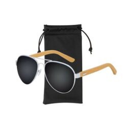 Okulary przeciwsłoneczne, etui z mikrofibry w komplecie z nadrukiem Twojego logo, materiał: metal, bambus, kolor: czarny Okulary przeciwsłoneczne, etui z mikrofibry w komplecie z nadrukiem Twojego logo, materiał: metal, bambus, kolor: czarny