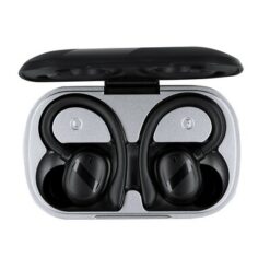 Bezprzewodowe słuchawki douszne z nadrukiem Twojego logo, materiał: plastik, kolor: czarny Bezprzewodowe słuchawki douszne z nadrukiem Twojego logo, materiał: plastik, kolor: czarny