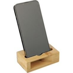 Stojak na telefon z nadrukiem Twojego logo, materiał: bambus, kolor: brązowy Stojak na telefon z nadrukiem Twojego logo, materiał: bambus, kolor: brązowy