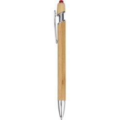 Bambusowy długopis, touch pen z nadrukiem Twojego logo, materiał: bambus, kolor: czerwony