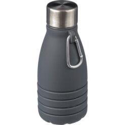 Składana butelka sportowa 550 ml z karabińczykiem z nadrukiem Twojego logo, materiał: aluminium, pp, stal nierdzewna, silikon, stal, kolor: czarny