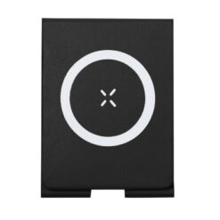 Magnetyczna ładowarka bezprzewodowa 15W, składana, stojak na telefon z nadrukiem Twojego logo, materiał: plastik, kolor: czarny