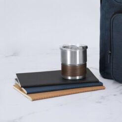 Kubek podróżny 300 ml z nadrukiem Twojego logo, materiał: drewno, stal nierdzewna, stal, kolor: czarny Kubek podróżny 300 ml z nadrukiem Twojego logo, materiał: drewno, stal nierdzewna, stal, kolor: czarny