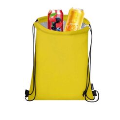 Worek ze sznurkiem RPET z nadrukiem Twojego logo, materiał: aluminium, poliester, rpet, kolor: żółty