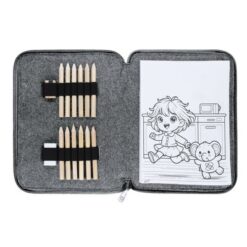 Zestaw do kolorowania z filcu RPET, kredki, temperówka, gumka z nadrukiem Twojego logo, materiał: rpet, filc, kolor: szary Zestaw do kolorowania z filcu RPET, kredki, temperówka, gumka z nadrukiem Twojego logo, materiał: rpet, filc, kolor: szary