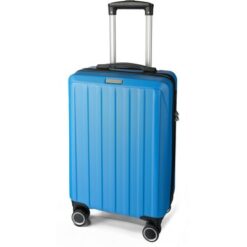 Walizka, torba na kółkach z nadrukiem Twojego logo, materiał: plastik, kolor: niebieski Walizka, torba na kółkach z nadrukiem Twojego logo, materiał: plastik, kolor: niebieski