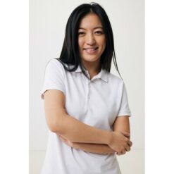 Damska koszulka polo Iqoniq Yosemite, tkanina pique z bawełny z recyklingu z nadrukiem Twojego logo, materiał: bawełna, kolor: biały Damska koszulka polo Iqoniq Yosemite, tkanina pique z bawełny z recyklingu z nadrukiem Twojego logo, materiał: bawełna, kolor: biały