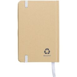 Notatnik A6 z papieru kraftowego z recyklingu z nadrukiem Twojego logo, materiał: guma, papier, poliester, kolor: biały Notatnik A6 z papieru kraftowego z recyklingu z nadrukiem Twojego logo, materiał: guma, papier, poliester, kolor: biały