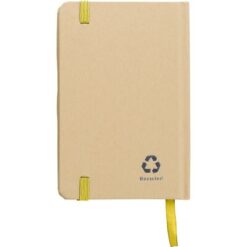 Notatnik A6 z papieru kraftowego z recyklingu z nadrukiem Twojego logo, materiał: guma, papier, poliester, kolor: żółty Notatnik A6 z papieru kraftowego z recyklingu z nadrukiem Twojego logo, materiał: guma, papier, poliester, kolor: żółty