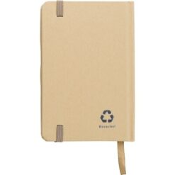Notatnik A6 z papieru kraftowego z recyklingu z nadrukiem Twojego logo, materiał: guma, papier, poliester, kolor: beżowy Notatnik A6 z papieru kraftowego z recyklingu z nadrukiem Twojego logo, materiał: guma, papier, poliester, kolor: beżowy