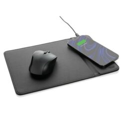 Podkładka pod mysz Swiss Peak, ładowarka bezprzewodowa 10W, PU z recyklingu z nadrukiem Twojego logo, materiał: pu, kolor: czarny