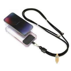 Smycz do telefonu CarryLoop z nadrukiem Twojego logo, materiał: metal, rpet, kolor: czarny Smycz do telefonu CarryLoop z nadrukiem Twojego logo, materiał: metal, rpet, kolor: czarny