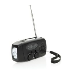 Radio survivalowe AM/FM, power bank 1800 mAh, latarka RescueWave z nadrukiem Twojego logo, kolor: czarny Radio survivalowe AM/FM, power bank 1800 mAh, latarka RescueWave z nadrukiem Twojego logo, kolor: czarny