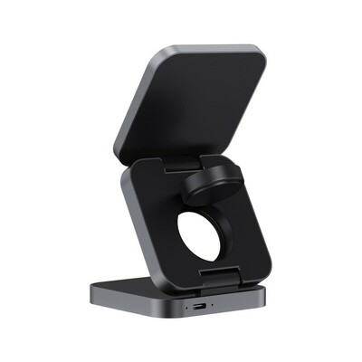 Składana ładowarka 3 w 1 15W Terra z nadrukiem Twojego logo, materiał: aluminium, kolor: szary Składana ładowarka 3 w 1 15W Terra z nadrukiem Twojego logo, materiał: aluminium, kolor: szary