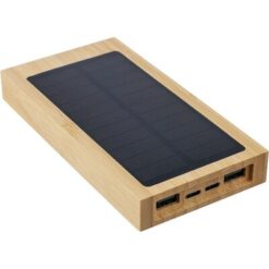 Power bank 10000 mAh z ładowarką słoneczną z nadrukiem Twojego logo, materiał: bambus, kolor: brązowy