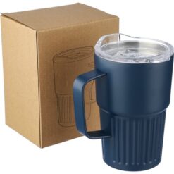 Kubek termiczny 450 ml z nadrukiem Twojego logo, materiał: pp, stal nierdzewna, silikon, stal, kolor: niebieski Kubek termiczny 450 ml z nadrukiem Twojego logo, materiał: pp, stal nierdzewna, silikon, stal, kolor: niebieski