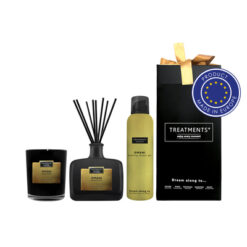 Zestaw prezentowy Home & Body DeLuxe TREATMENTS z nadrukiem Twojego logo, materiał: plastik, aluminium, guma, karton, kolor: żółty