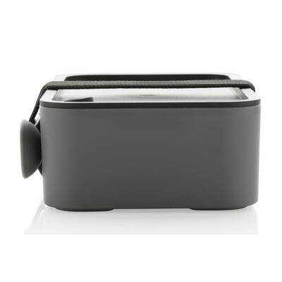 Pudełko śniadaniowe 1,2 L RPP, łyżkowidelec z nadrukiem Twojego logo, materiał: pp, silikon, kolor: szary Pudełko śniadaniowe 1,2 L RPP, łyżkowidelec z nadrukiem Twojego logo, materiał: pp, silikon, kolor: szary