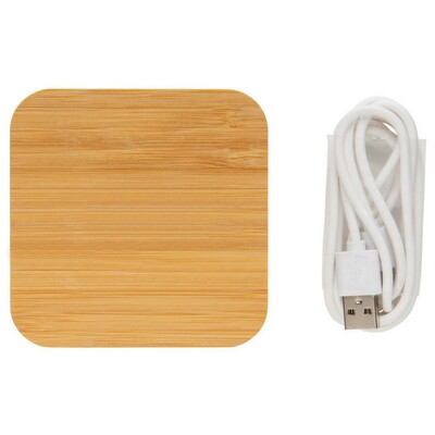 Bambusowa ładowarka bezprzewodowa 5W z nadrukiem Twojego logo, materiał: bambus, tpe, kolor: brązowy Bambusowa ładowarka bezprzewodowa 5W z nadrukiem Twojego logo, materiał: bambus, tpe, kolor: brązowy