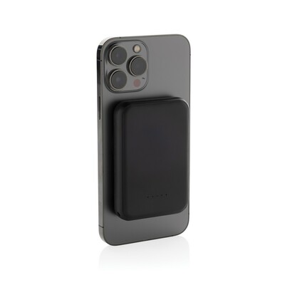 Magnetyczny bezprzewodowy power bank 5000 mAh, 5W Stellar z nadrukiem Twojego logo, kolor: czarny Magnetyczny bezprzewodowy power bank 5000 mAh, 5W Stellar z nadrukiem Twojego logo, kolor: czarny