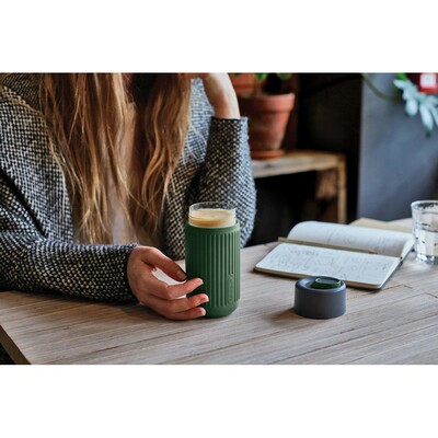 Kubek termiczny 340 ml Black+Blum z nadrukiem Twojego logo, materiał: szkło, silikon, kolor: zielony Kubek termiczny 340 ml Black+Blum z nadrukiem Twojego logo, materiał: szkło, silikon, kolor: zielony