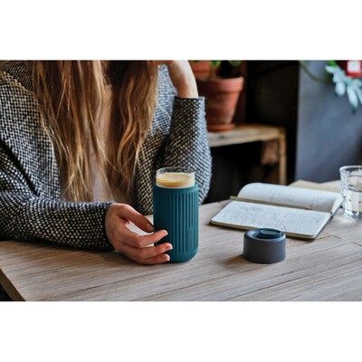 Kubek termiczny 340 ml Black+Blum z nadrukiem Twojego logo, materiał: szkło, silikon, kolor: turkusowy Kubek termiczny 340 ml Black+Blum z nadrukiem Twojego logo, materiał: szkło, silikon, kolor: turkusowy