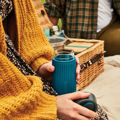 Kubek termiczny 340 ml Black+Blum z nadrukiem Twojego logo, materiał: szkło, silikon, kolor: turkusowy Kubek termiczny 340 ml Black+Blum z nadrukiem Twojego logo, materiał: szkło, silikon, kolor: turkusowy