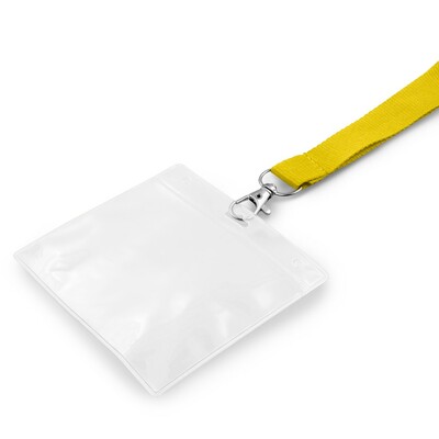 Smycz z karabińczykiem | Hulda z nadrukiem Twojego logo, materiał: metal, poliester, kolor: żółty Smycz z karabińczykiem | Hulda z nadrukiem Twojego logo, materiał: metal, poliester, kolor: żółty