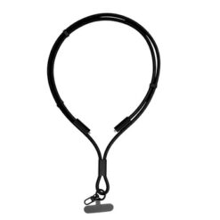 Smycz do telefonu z kablem do transmisji danych i ładowania | Bassam z nadrukiem Twojego logo, materiał: aluminium, nylon, kolor: czarny