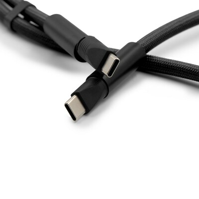 Smycz do telefonu z kablem do transmisji danych i ładowania | Bassam z nadrukiem Twojego logo, materiał: aluminium, nylon, kolor: czarny Smycz do telefonu z kablem do transmisji danych i ładowania | Bassam z nadrukiem Twojego logo, materiał: aluminium, nylon, kolor: czarny