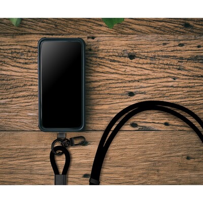 Smycz do telefonu z kablem do transmisji danych i ładowania | Bassam z nadrukiem Twojego logo, materiał: aluminium, nylon, kolor: czarny Smycz do telefonu z kablem do transmisji danych i ładowania | Bassam z nadrukiem Twojego logo, materiał: aluminium, nylon, kolor: czarny