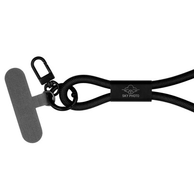 Smycz do telefonu z kablem do transmisji danych i ładowania | Bassam z nadrukiem Twojego logo, materiał: aluminium, nylon, kolor: czarny Smycz do telefonu z kablem do transmisji danych i ładowania | Bassam z nadrukiem Twojego logo, materiał: aluminium, nylon, kolor: czarny