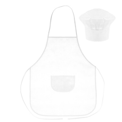 Zestaw małego kucharza, fartuch kuchenny i czapka kucharska, rozmiar dziecięcy | Nedina z nadrukiem Twojego logo, materiał: non-woven, kolor: biały Zestaw małego kucharza, fartuch kuchenny i czapka kucharska, rozmiar dziecięcy | Nedina z nadrukiem Twojego logo, materiał: non-woven, kolor: biały